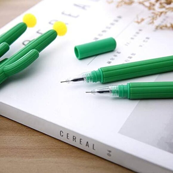 Pack of 30 Cactus Shaped Ballpoint Black 0.5mm Gel Ink Rollerball Pen for School - Picture 3 of 6